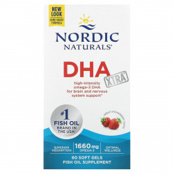 Nordic Naturals, DHA Xtra, клубничный вкус, 60 капсул