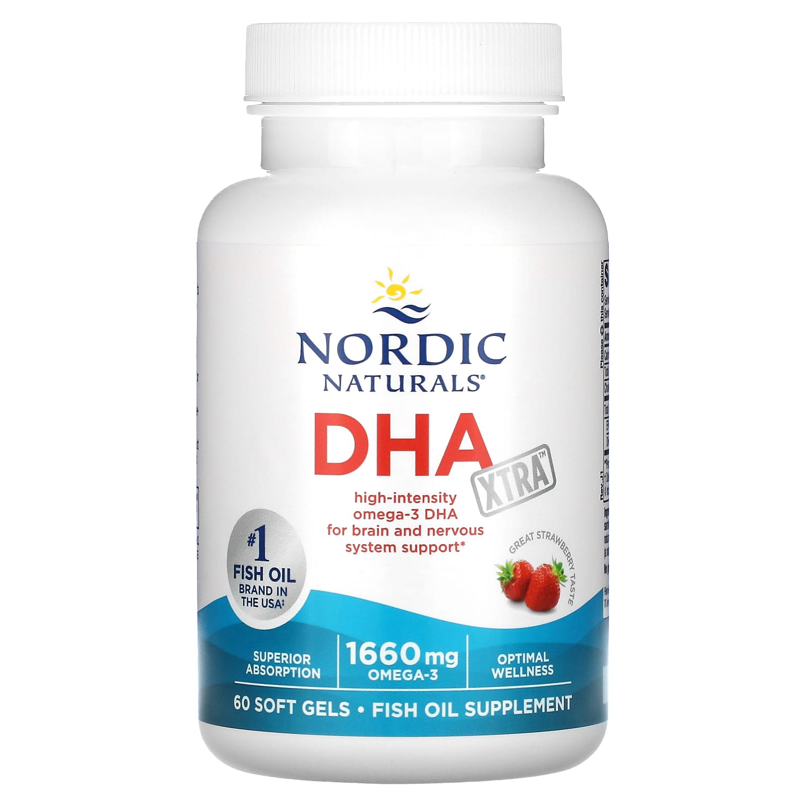 Nordic Naturals, DHA Xtra, клубничный вкус, 60 капсул