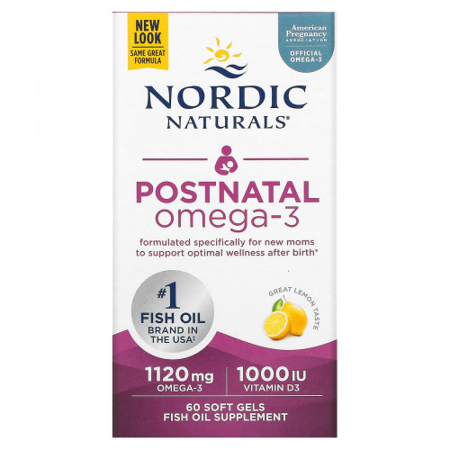 Nordic Naturals, омега-3 для приема после родов, лимон, 560 мг, 60 капсул