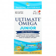 Nordic Naturals, Ultimate Omega Junior, для детей от 6 до 12 лет, со вкусом клубники, 340 мг, 90 мини-капсул