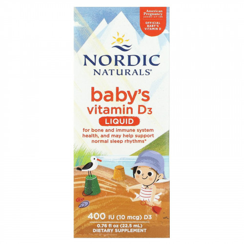 Nordic Naturals, Детский витамин D3, жидкий, 10 мкг (400 МЕ), 22,5 мл (0,76 жидк. Унции)