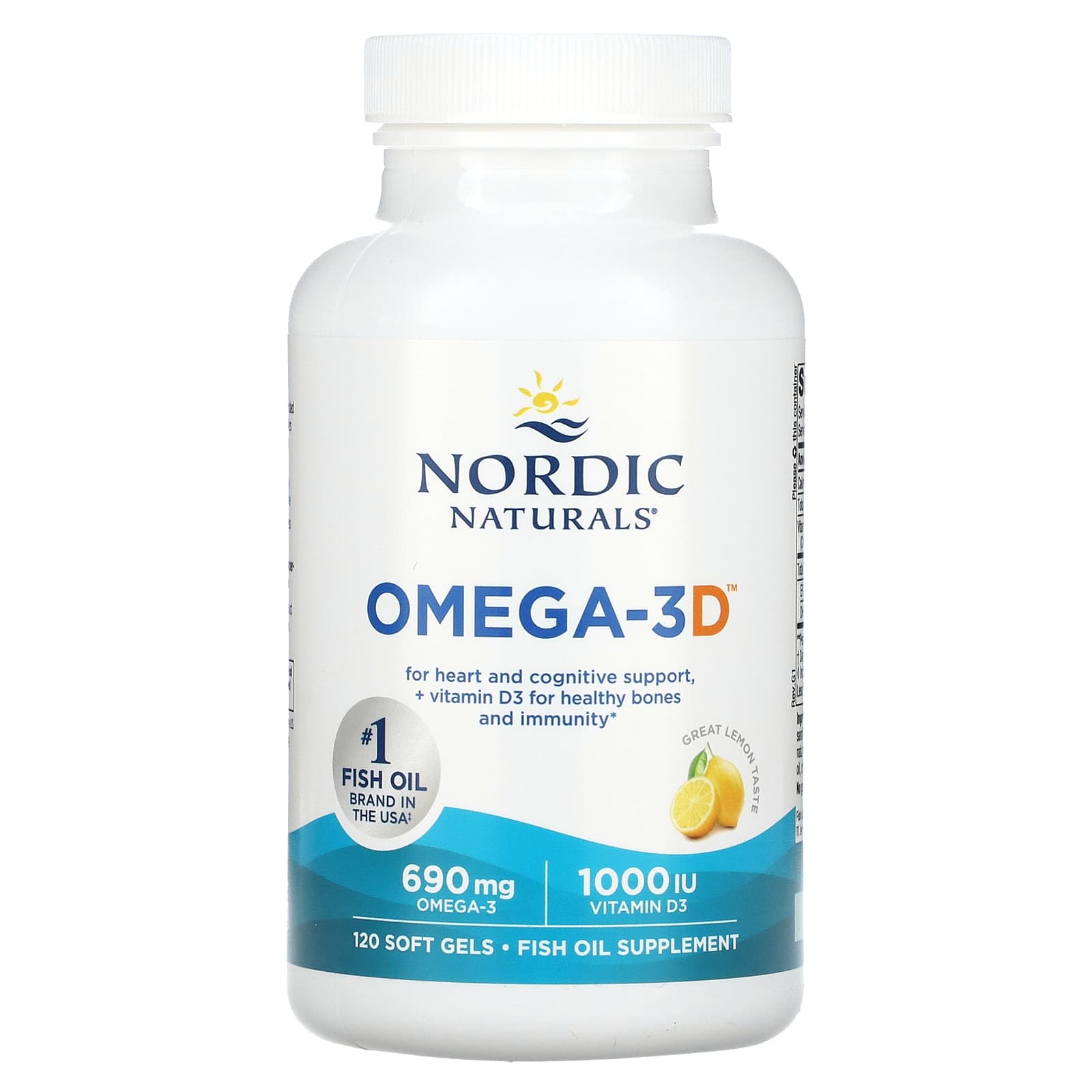 Nordic Naturals, Omega-3D, со вкусом лимона, 120 капсул