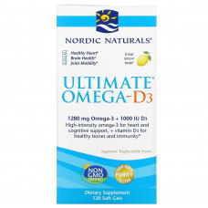 Nordic Naturals, Ultimate Omega-D3, омега-3 и витамин D3, со вкусом лимона, 120 капсул