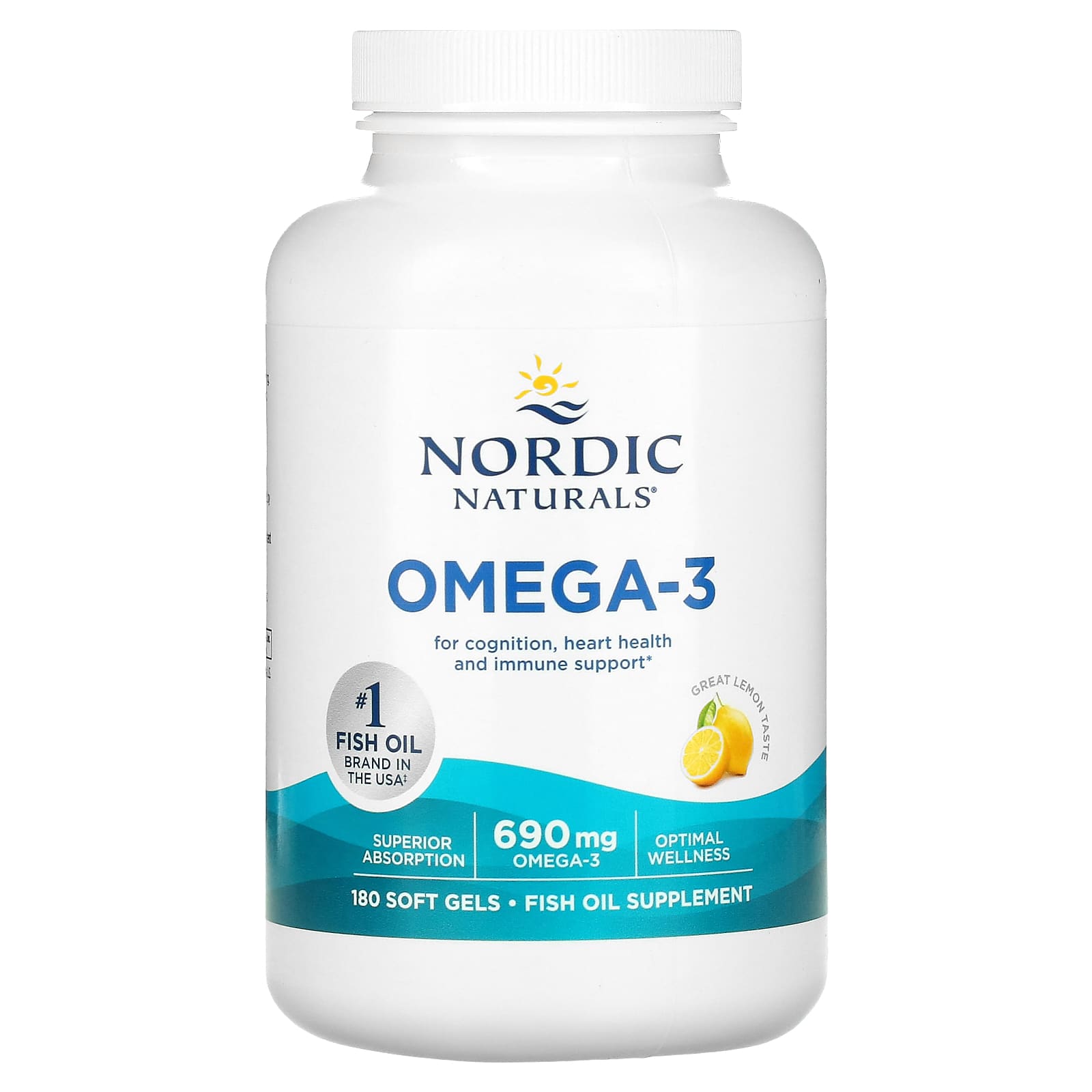 Nordic Naturals, Омега-3, лимон, 345 мг, 180 капсул