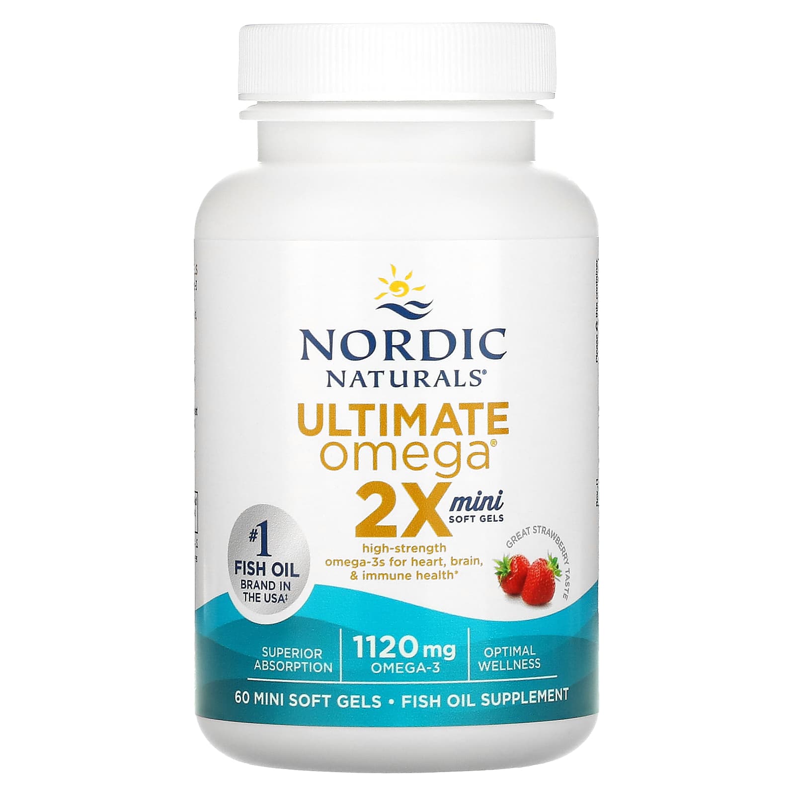 Nordic Naturals, Ultimate Omega 2X, со вкусом клубники, 560 мг, 60 мини-капсул