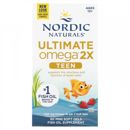 Nordic Naturals, Для подростков, Ultimate Omega 2X, для детей от 12 лет, со вкусом клубники, 60 мягких таблеток