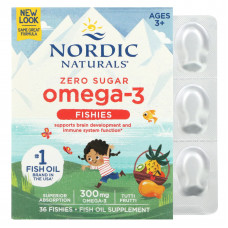 Nordic Naturals, рыбки с омега-3, без сахара, для детей от 3 лет, тутти фрутти, 300 мг, 36 рыбок