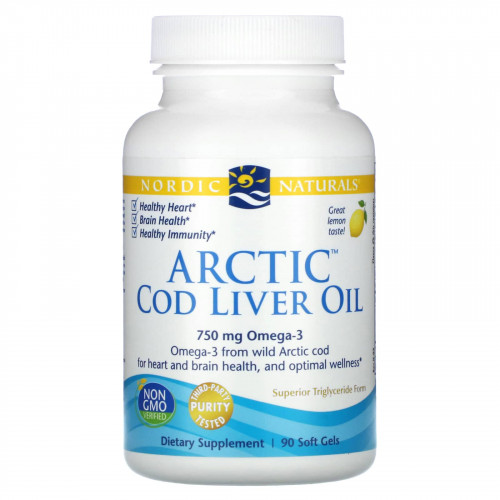 Nordic Naturals, Arctic Cod Liver Oil, жир печени арктической трески, со вкусом лимона, 250 мг, 90 капсул