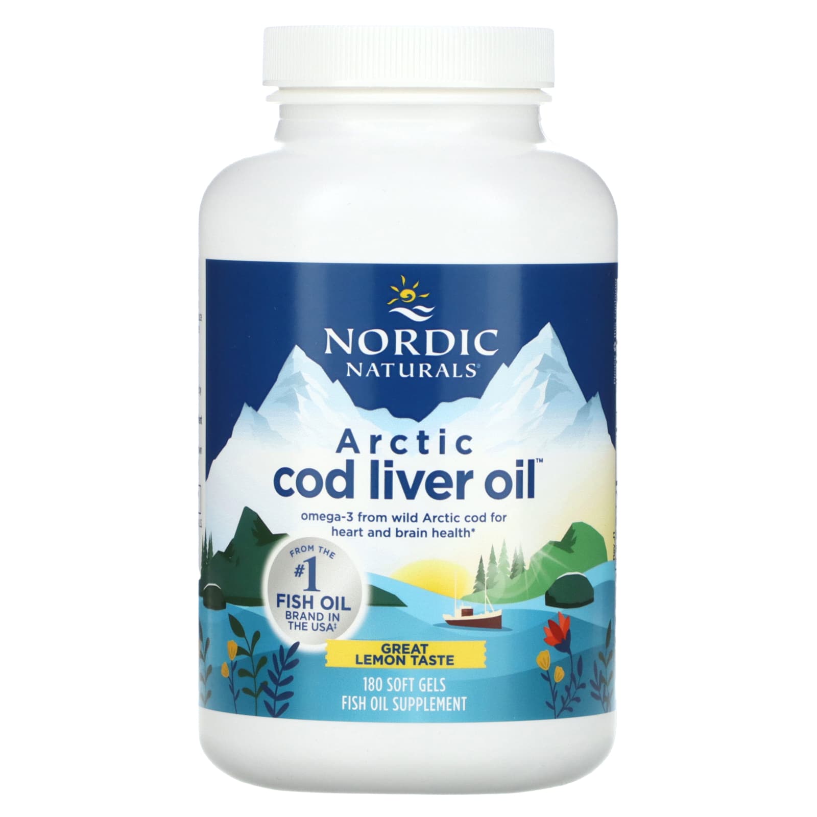 Nordic Naturals, Arctic Cod Liver Oil, жир печени арктической трески, со вкусом лимона, 180 капсул