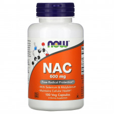 NOW Foods, NAC (N-ацетилцистеин), 600 мг, 100 растительных капсул