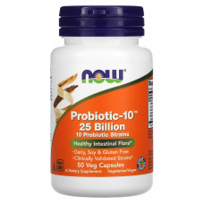 NOW Foods, Probiotic-10, 25 млрд, 50 вегетарианских капсул