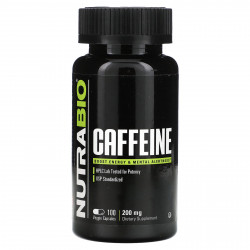 NutraBio, Кофеин, 200 мг, 100 растительных капсул