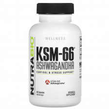 NutraBio, KSM-66, ашваганда`` 60 капсул