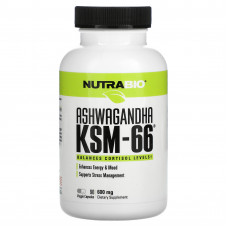 NutraBio, Ашваганда KSM-66, 600 мг, 90 растительных капсул