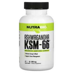 NutraBio, Ашваганда KSM-66, 600 мг, 90 растительных капсул