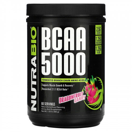 NutraBio, BCAA 5000, конфеты из драконьего фрукта, 465 г (1,03 фунта)