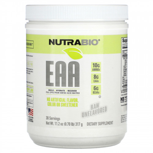 NutraBio, EAA, необработанные без добавок, 317 г (0,70 фунта)
