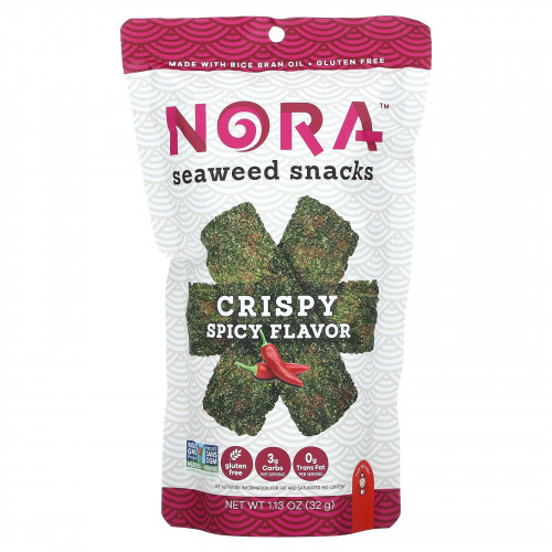 Nora Snacks, Снеки из морских водорослей, хрустящие, пряные, 32 г (1,13 унции)