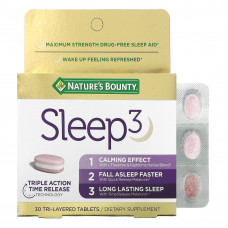 Nature's Bounty, Sleep 3, средство для снятия максимальной эффективности, без наркотиков, 30 трехслойных таблеток