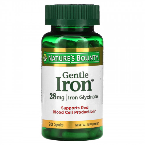 Nature's Bounty, Gentle Iron, железо, 28 мг, 90 капсул