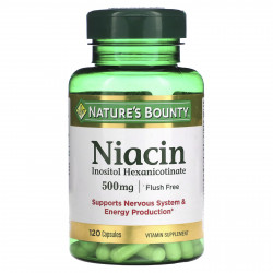 Nature's Bounty, Ниацин, не вызывающий покраснения, 500 мг, 120 капсул
