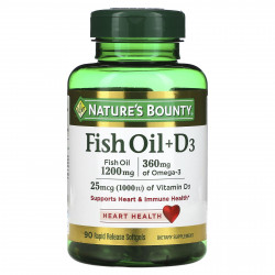 Nature's Bounty, Рыбий жир + D3, 90 быстро высвобождаемых мягких капсул