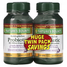 Nature's Bounty, Ацидофильные пробиотики, Двойная упаковка, 100 таблеток в каждой