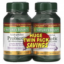 Nature's Bounty, Ацидофильные пробиотики, Двойная упаковка, 100 таблеток в каждой