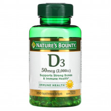 Nature's Bounty, витамин D3, 50 мкг (2000 МЕ), 350 капсул быстрого высвобождения