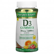 Nature's Bounty, жевательные таблетки с витамином D3, со вкусом клубники, апельсина и лимона, 25 мкг (1000 МЕ), 90 жевательных таблеток
