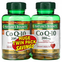 Nature's Bounty, коэнзим Q10, двойная упаковка, 200 мг, 2 флакона по 80 капсул быстрого высвобождения