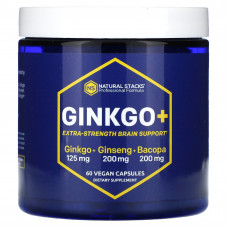 Natural Stacks, Гинкго +, усиленная поддержка мозга, 60 веганских капсул