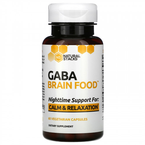 Natural Stacks, Brain Food, GABA, добавка для мозга, 60 вегетарианских капсул