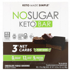 The No Sugar Company, Keto Bar, коричневая шоколадная помадка, 12 батончиков по 40 г (1,41 унции)