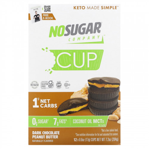 The No Sugar Company, Cup, темный шоколад с арахисовой пастой, 12 шт. по 17 г (0,6 унции)