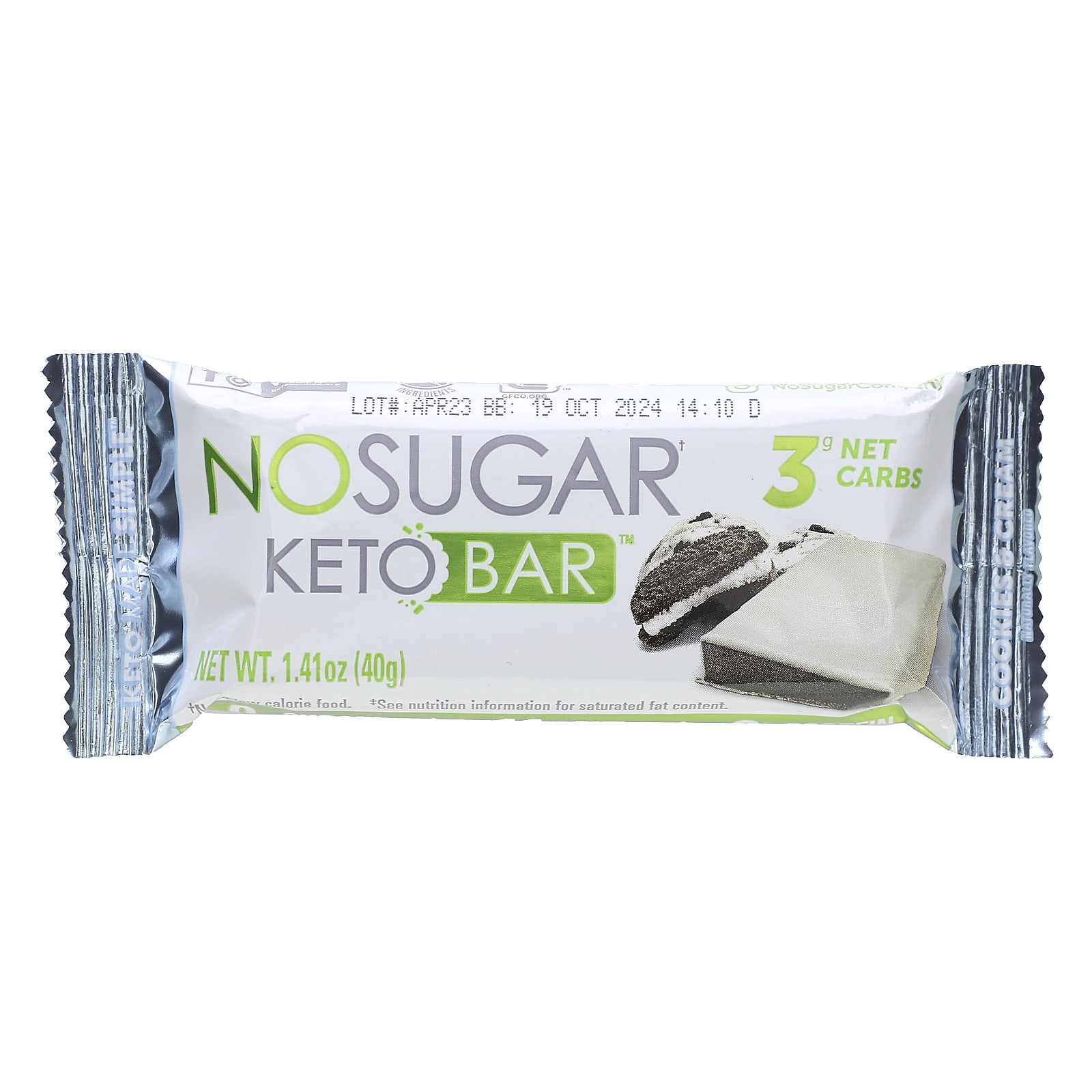 The No Sugar Company, Keto Bar, печенье и крем, 12 батончиков по 40 г (1,41 унции)