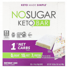 The No Sugar Company, Keto Bar, праздничный торт, 12 батончиков по 40 г (1,41 унции)