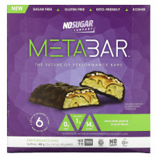 The No Sugar Company, MetaBar, шоколадно-арахисовый кранч, 12 батончиков, по 40 г (1,41 унции)