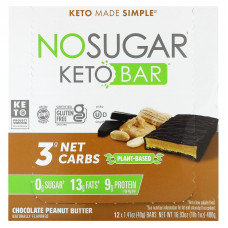 The No Sugar Company, Keto Bar, батончик с шоколадом и арахисовой пастой, 12 батончиков по 40 г (1,41 унции)