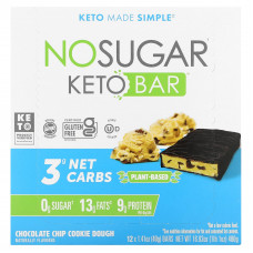 The No Sugar Company, Keto Bar, тесто для печенья с шоколадной крошкой, 12 батончиков по 40 г (1,41 унции)