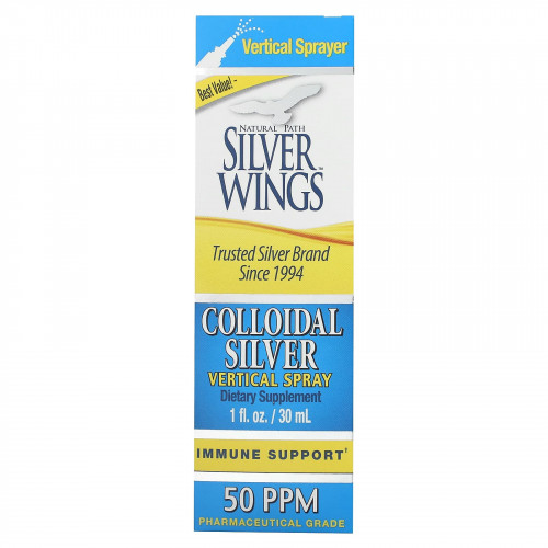 Natural Path Silver Wings, Вертикальный спрей с коллоидным серебром, 50 част. / Млн, 30 мл (1 жидк. Унция)