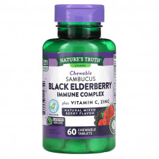 Nature's Truth, Иммунный комплекс Sambucus Black Elderberry, плюс витамин C и цинк, натуральная смесь ягод, 60 жевательных таблеток