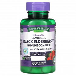 Nature's Truth, Иммунный комплекс Sambucus Black Elderberry, плюс витамин C и цинк, натуральная смесь ягод, 60 жевательных таблеток