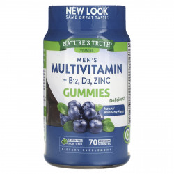 Nature's Truth, Мультивитамины для мужчин, витамины B12, D3, цинк, натуральная голубика, 70 вегетарианских жевательных таблеток