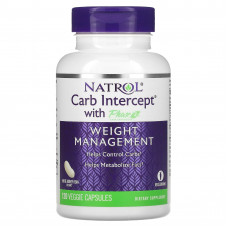 Natrol, Carb Intercept с Phase 2 Carb Controller, добавка для снижения веса, 1000 мг, 120 растительных капсул