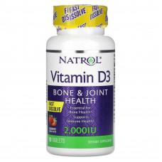 Natrol, витамин D3 для здоровья костей и суставов, клубничный вкус, 2000 МЕ, 90 таблеток