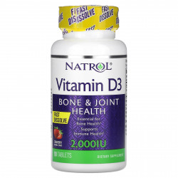 Natrol, витамин D3 для здоровья костей и суставов, клубничный вкус, 2000 МЕ, 90 таблеток