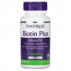 Natrol, Biotin Plus, повышенная эффективность, 5000 мкг, 60 таблеток