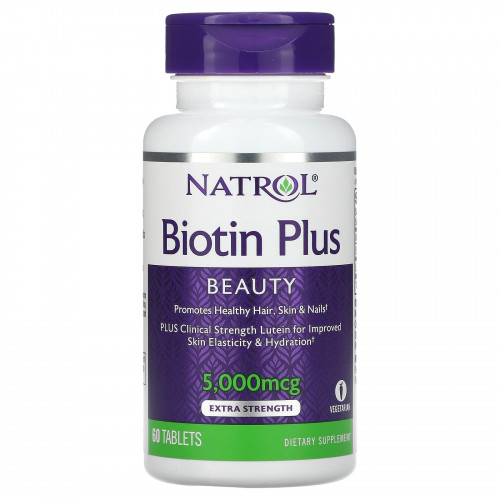 Natrol, Biotin Plus, повышенная эффективность, 5000 мкг, 60 таблеток