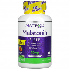 Natrol, Мелатонин, быстро растворяющийся, максимальная эффективность, клубника, 10 мг, 100 таблеток
